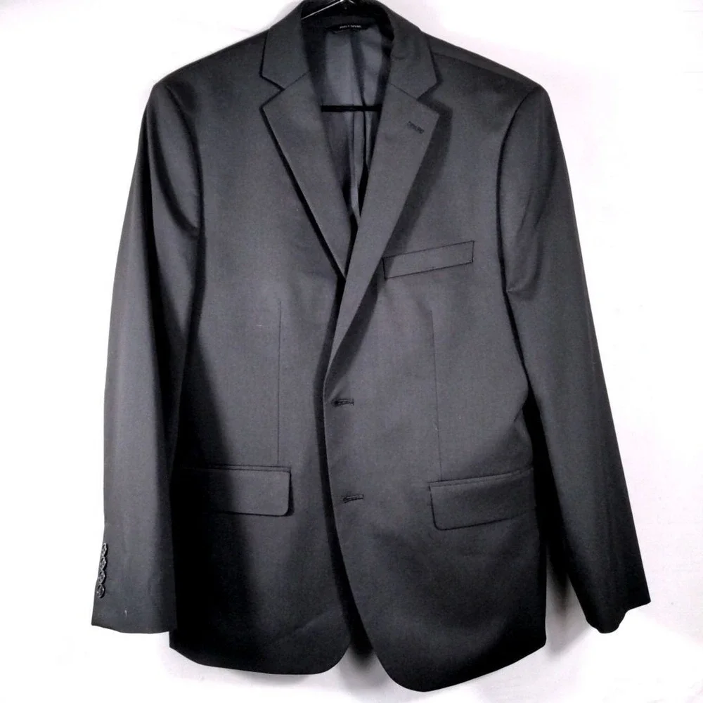 Apt 9 Mens Slim Fit‎ Blazer Jacket Solid Black Two Button Notch Lapel 42S Approx